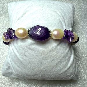 Ross Simons Amethyst and Pearl Adjustable Sterling Bracelet